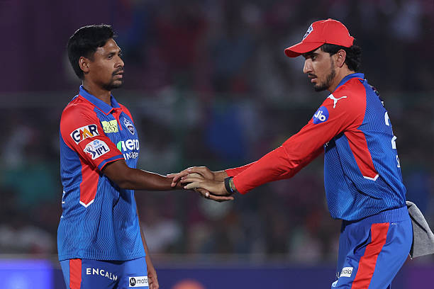 Mustafizur Rahman of Delhi Capitals celebrates the wicket of Priyansh Arya of Punjab Kings during the 2025 IPL match between Punjab Kings and Delhi Capitals
