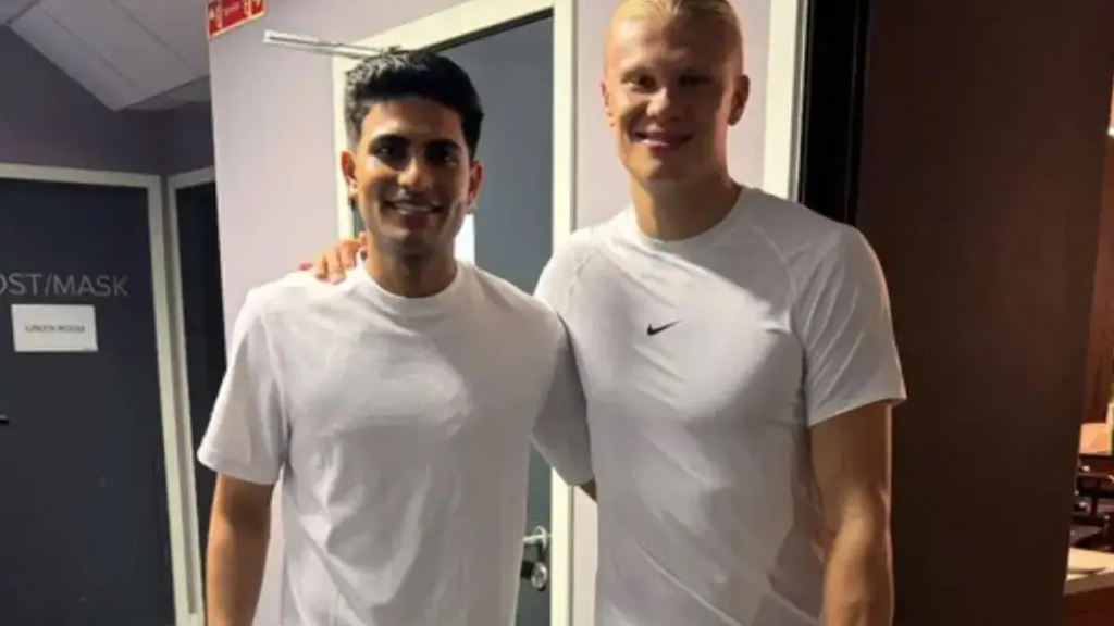 Erling Haaland Gifts Signed Boots to India Captain Shubman Gill in Viral Meeting